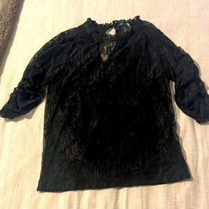 Anthropology black lace overlay shirt